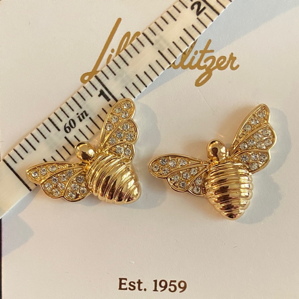 NWT Lilly Pulitzer Gold Crystal Bee Earrings - Picture 3 of 3